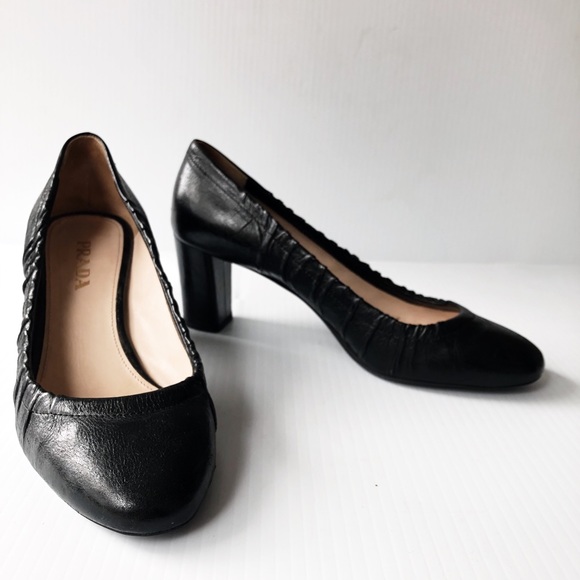 Prada Shoes - Prada Leather Black heels pumps 37.5